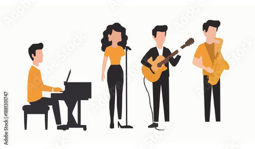 Cartoon Jazz Musician Characters Vector Set for Entertainment and Music Design
