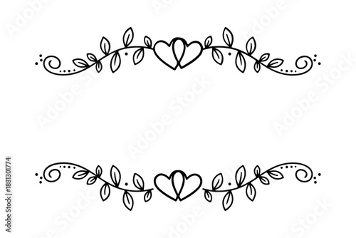 Romantic double heart frame with leaf vine for wedding