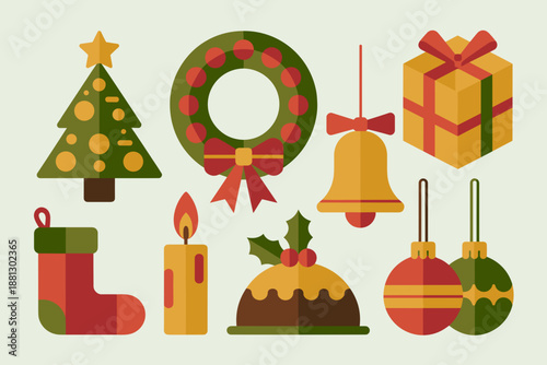 Christmas Decorations Arranged Neatly, Featuring Festive Elements of The Season