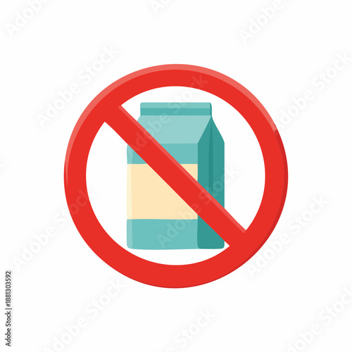 No Milk Dairy Restriction Illustration of Milk Carton in a Prohibited Circle Milk Intolerance