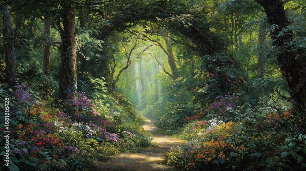 Obraz premium Mystical woodland tunnel concept