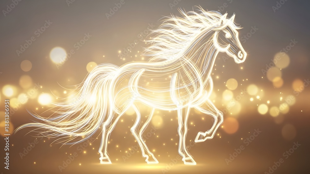 Fototapeta premium Theme Chinese New Year,&nbsp;Majestic glowing horse with flowing mane in golden light