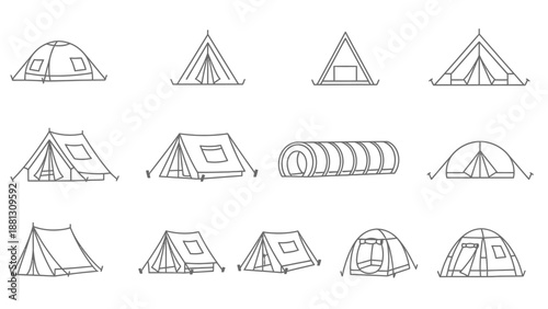 Collection of various camping tents.
