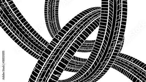 Tire Tracks Intertwined on Surface.