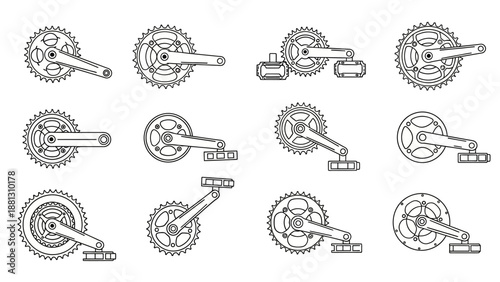 Detailed drawings of bicycle cranksets.