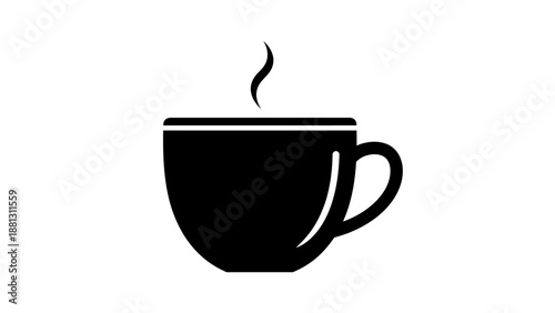 Black coffee cup with steam rising.