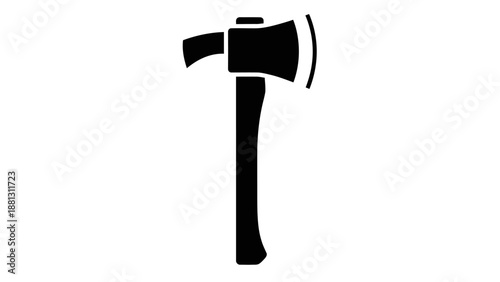 Black axe with wooden handle.