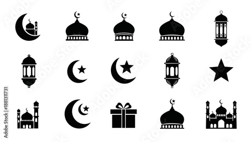 Islamic Symbols Collection: Crescents, Mosques, Lanterns, Stars, Gift Box