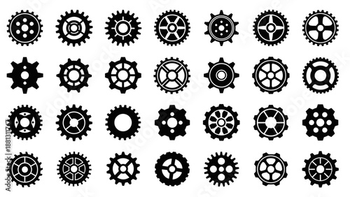 Collection of various gear wheels.