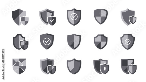 Collection of various shield icons.