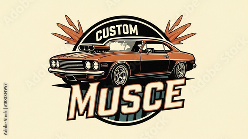 Vintage Muscle Car Illustration Custom Design.