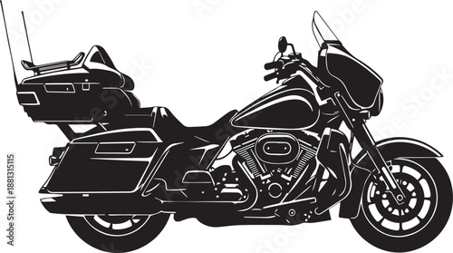 Classic touring motorcycle vector art illustration with saddlebags and fairing design