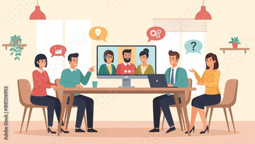 Diverse Team Meeting with Video Conference.