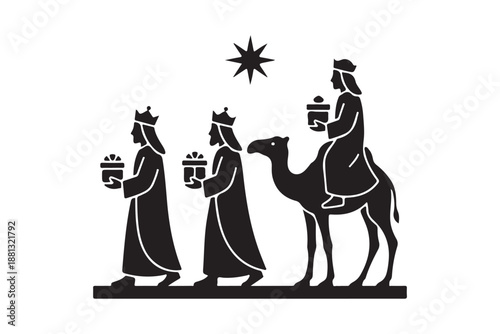 The Three Wise Men, Journeying to Bethlehem Bearing Gifts silhouette vector art