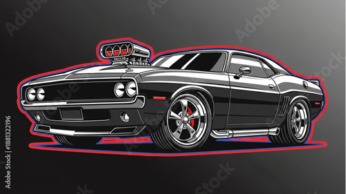 Classic Muscle Car with Supercharger Illustration.
