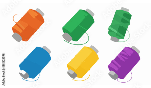 Bright Colored Thread Spool Vector Set Yarn Bobbin Reel Sewing Equipment Illustration