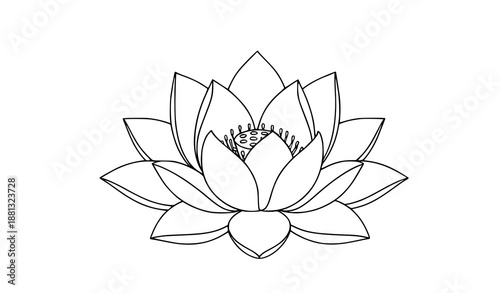 Symmetrical Lotus Flower Line Art Vector Illustration for Vesak Day Celebration