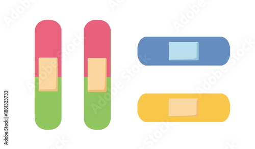 Bright Colored Medical Plaster Bandage Vector Set Pink Blue Green Yellow First Aid Illustration