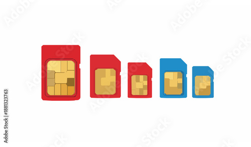 Bright Colored SIM Card Vector Set Standard Micro Nano Mobile Chip Illustration