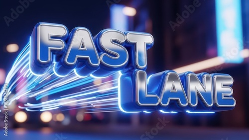 Fast Lane Neon Sign with Dynamic Light Trails in Urban Night Setting.