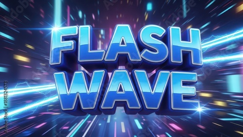 Flash Wave 3D Text Effect with Neon Lights and Dynamic Motion Background.