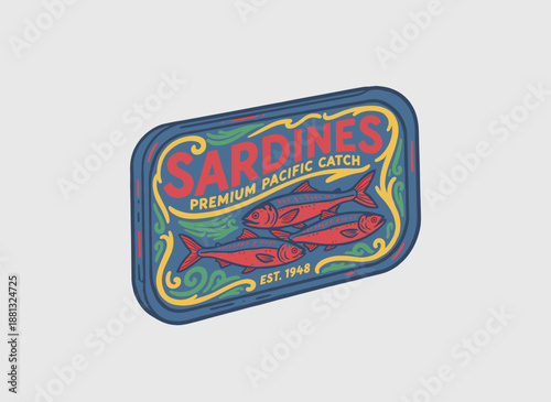 Sardines t shirt design. Premium Pacific Catch artwork. Canned fish artwork. Vintage sea food illustration for t shirt print, poster, sticker and othe