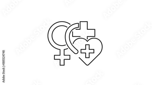 Medical care symbol combining venus and mars with a heart and cross for healthcare and love