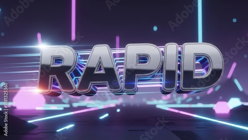 Rapid 3D Text Effect with Neon Lights and Futuristic Background.