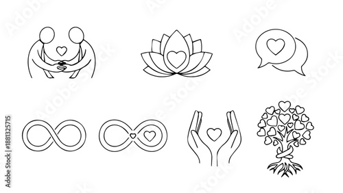 Symbolic illustrations of love and connection isolated on white background, Vector