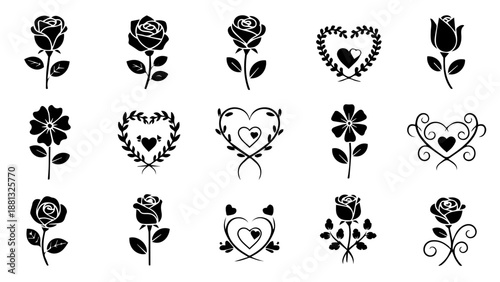 Collection of decorative floral designs isolated on white background, Vector