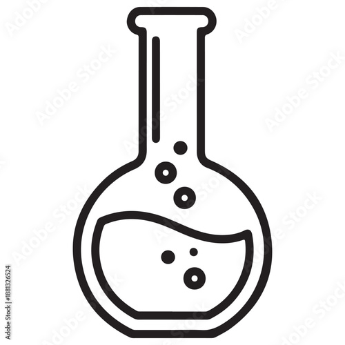Minimalist Black Line Flask Icon with Bubbling Liquid Vector Art