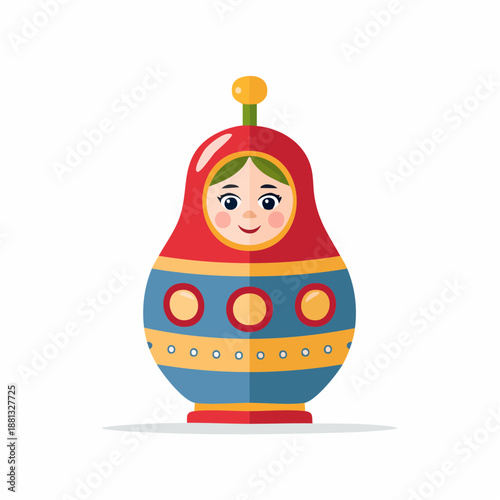 Cute Russian Matryoshka Doll Smiling Traditional Nesting Dolls Colorful Icon Isolated