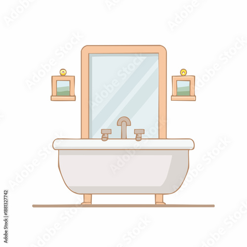 Bathroom Interior: Tub with Mirror and Wall Art - Clean Vector Illustration