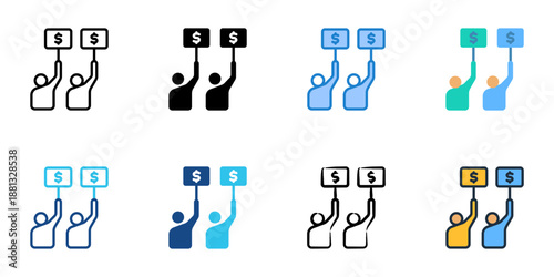Vendor Bidding icons set multiple style collection. Editable stroke 
