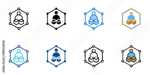 Supplier Network icons set multiple style collection. Editable stroke 
