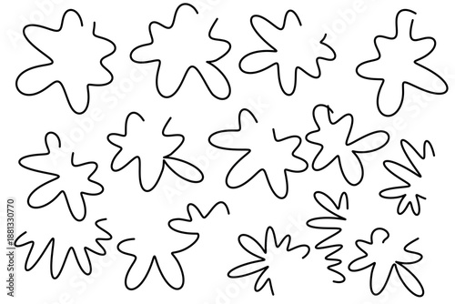 A hand drawn simple fancy flower, outline sketch vector illustration, contour isolated object on the white background