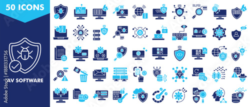 av software icon set collection. icon set contain anti malware, phishing, virus scan, cyber security, antivirus, cyber attack, antivirus solution. simple vector illustration.