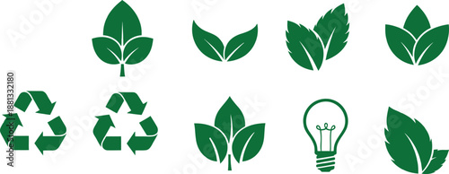Water day icon set featuring eco friendly symbols and green leaves for conservation