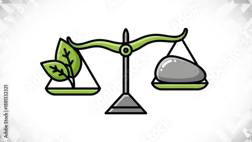 Eco friendly balance with leaf and stone on scales