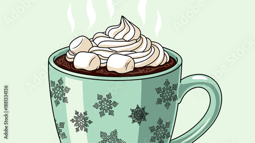 Cozy Hot Chocolate with Marshmallows and Whipped Cream Illustration