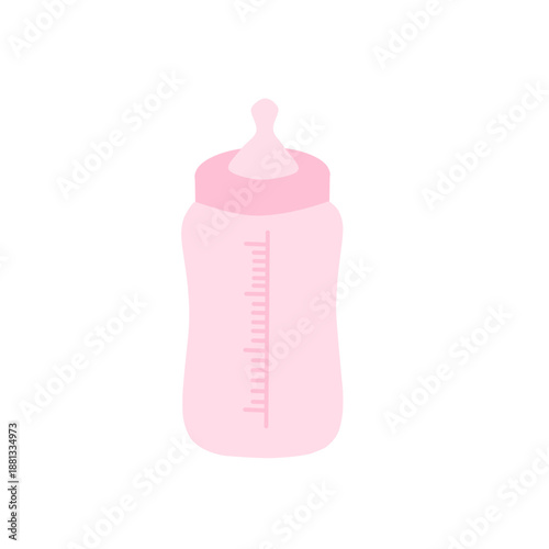 Illustration of a children's milk bottle. Flat design of a children's milk bottle. Milk bottle. Children's milk nipple. Children's milk bottle with cartoon style