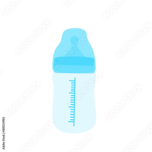 Illustration of a children's milk bottle. Flat design of a children's milk bottle. Milk bottle. Children's milk nipple. Children's milk bottle with cartoon style