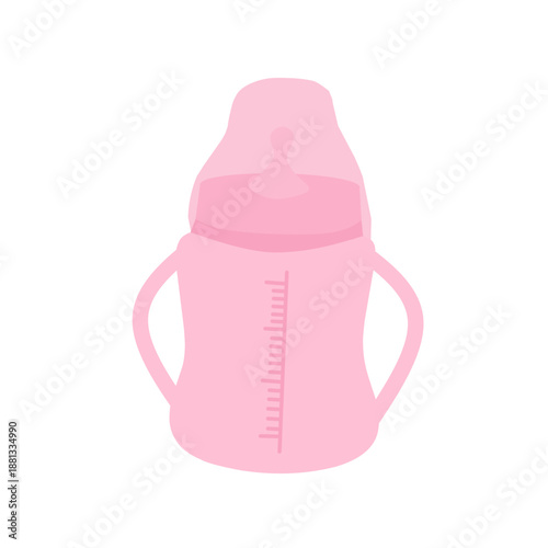 Illustration of a children's milk bottle. Flat design of a children's milk bottle. Milk bottle. Children's milk nipple. Children's milk bottle with cartoon style