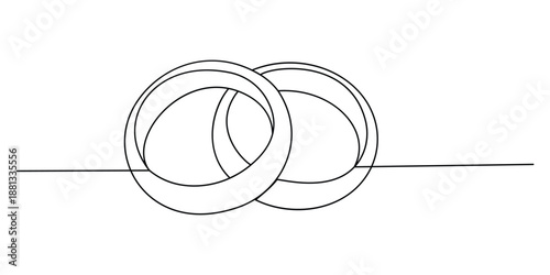 Abstract two wedding engagement rings, continuous single one line art drawing. Vector hand drawn illustration