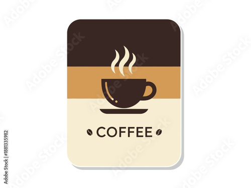 Steaming Hot Coffee Cup Icon with Delicious Aroma and Text