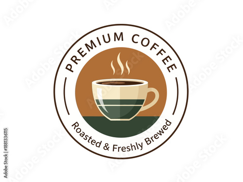 Premium Coffee Logo - Roasted & Freshly Brewed Cup Illustration