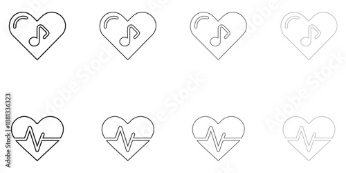 musical note heart line icon vector, love music notes symbol vector outline icon illustration