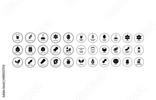 Black and White Icons for Food Allergens and Dietary Information allergy free