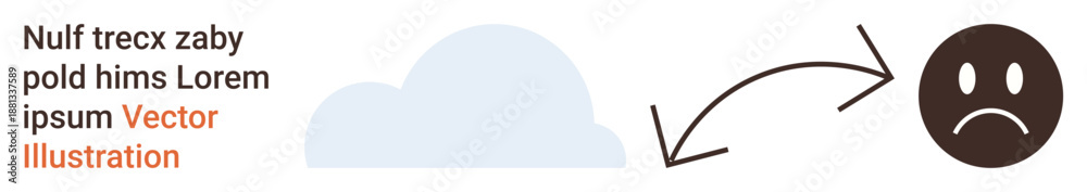 Fototapeta premium Mood changes, weather forecast, emotions, transition, mental health, cloud interpretation. A cloud transitions into a sad face with arrows. Mood changes and weather forecast concepts