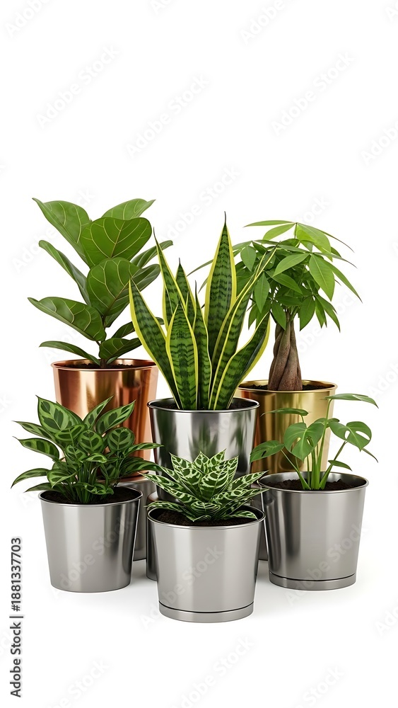 Fototapeta premium Collection of indoor houseplants in modern pots